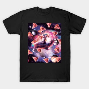 Thug Space Cat On Hippo Unicorn - Pizza T-Shirt